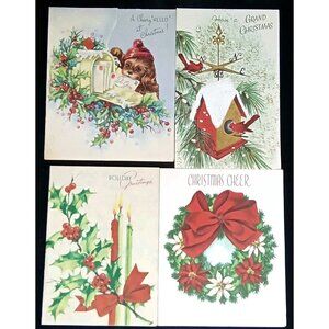 Vintage Christmas Greeting Card Set Of 4 Candles & Wreath Holiday Ephemera 1940s